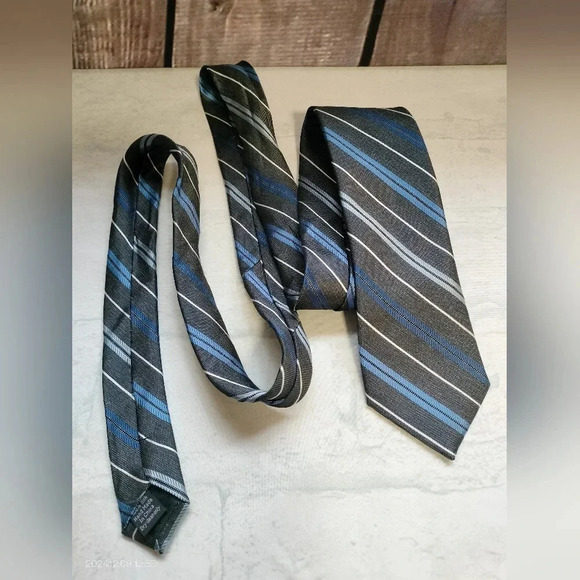 Pronto Uomo Silk Necktie Tie Chambray Striped Handmade Skinny - Picture 1 of 8